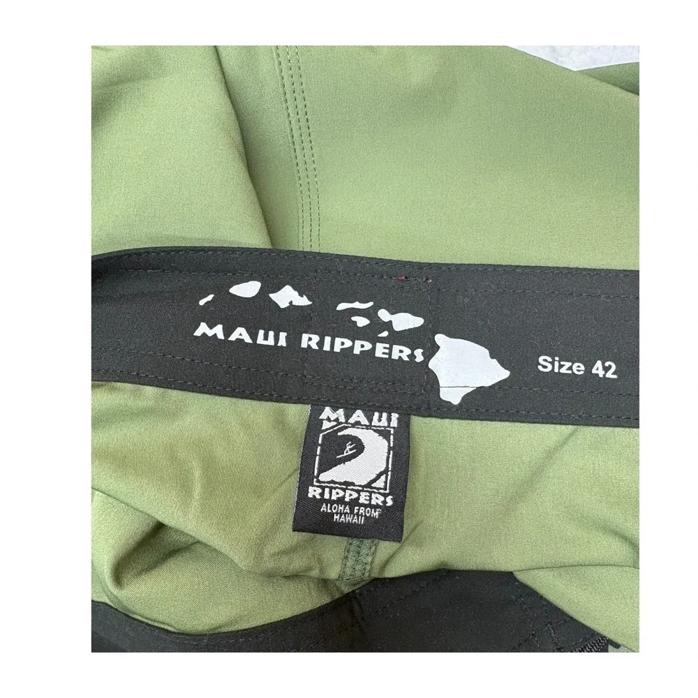 Maui Rippers Tribal Olive Boardshorts Stretch Surf‎ Swim Cargo Pocket Casual  42
